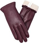 ROSYLINE Leather Gloves Women Touch Screen Gloves Warm Winter Driving Glove Hull-Hand WIne Red M