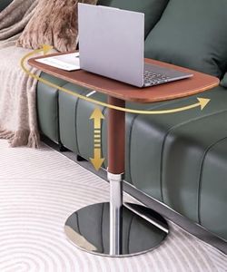 Zpnevx TV Trays for Eating on Couch, Adjustable Height Swivel TV Tray with Saddle Faux Leather Top, Heavy Duty Snack Table for Sofa Bed Recliner, C Shaped Side Table for Laptop Dinner Small Spaces