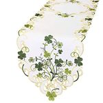 Simhomsen Embroidered Irish Clover St. Patrick’s Day Table Runner, Spring Shamrock Decorations (14 x 89 inches)