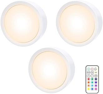 【Upgrade】 Puck Lights with Remote, LED Under Cabinet Lighting Battery Powered, Color Changing Under Counter Lights, Dimmable Battery Operated Light for Hallway, Bathroom, Bedroom, Kitchen (3 PCS）