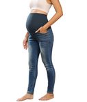 Maacie Maternity Jeggings Maternity Jeans Over Bump Ladies Skinny Stretchy Denim Pants Soft Stretch Pregnancy Leightweight Denim Navy Blue L