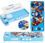 SILLYME Password Pencil Box with Lock, Geometry Box with Compass & Pop Up Sharpener - School Box for Boys - Double Sided (Super Hero)