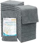 Orighty Microfiber Washcloths Towel Sets 50 Pack, Highly Absorbent and Super Soft Fingertip Towels, Multi-Purpose Wash Cloths for Bathroom, Hotel, Gym, and SPA, 12x12 Inch, Gery