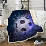 Football Printed Fleece Throw Blanket,3D Soccer Design Bed Blanket,Soft Warm Microfiber Sport Bedding for Bed Couch,150×200 cm