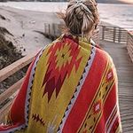 Aztec Pattern Throw Blanket with Soft Sherpa Lining, Traditional Southwestern Navajo Tribal Style Warm Throw for Camping, Outdoor, Light Weight Cozy Boho Blanket for Couch, Bed, 152x203cm, Orange