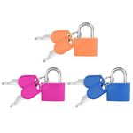 Flintronic 3 Pack Suitcase Lock with Key Small Padlock Luggage Lock Travel Lock Backpack Lock, Color Metal Padlock with Key, Small Padlock for Travel Backpack Play Fitness (Rose Red/Orange/Blue)