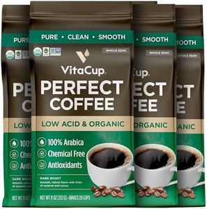 VitaCup Perfect Low Acid Coffee Beans, USDA Organic & Fair Trade, Mycotoxin Free, Dark Roast Guatemala Single Origin, Clean & Pure, Low Acidity, Whole Bean Coffee, 4 bags, 11oz each