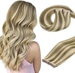 DOORES Human Hair Extensions, Light Brown Highlighted Medium Blonde 24 Inch 100g 40pcs, Tape in Extensions Real Human Hair Long Hair Straight Remy Hair Skin Weft