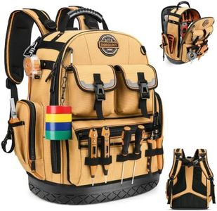 LOKASS Tool Backpack Heavy Duty, 18.5 in, 56 Pockets, Molded Bottom, Brown
