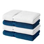 Story@Home Cotton 450 GSM Hand Towel, Gym Towel for Men, Women, White &Navy, Pack of 4