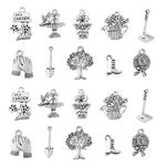 Stiesy 100Pcs 10 Styles Antique Horticulture Theme Charms Tibetan Silver Charms Tree Glove Shoes Flower Pot Shape Dangle Charms for Crafts Jewelry Making