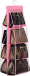 OxbOw 8 Pocket Handbag Organizer, Bag Organiser For Ladies Handbags, Purse, Clutch, Closet Organizer For Wardrobe, Purse Organiser With Hanger, Women (8 POCKET- 110 X 35 X 35 CM- PACK OF 1, PINK)