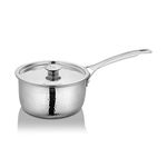 Shri & Sam Stainless Steel Platinum Hammered Heavy Weight Sauce Pan, 16 cm