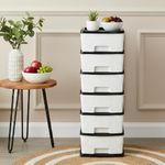 Smarttex™ Plastic Modular Drawer Storage Chest Of Drawers Organizer Storage Box, Large Stomo Racks For Multipurpose Anti-slip Shoes Organizers (White & Black, 6 Layer)