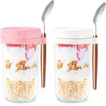 Overnight Oats Containers with lids and Spoons: 24 Oz Mason Jars for Overnight Oats - 2 Pack Glass Food Storage Containers for Oatmeal - Meal Prep Container/Canning Jars/Food Jars & Canisters