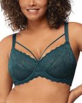 HSIA Minimizer Bras for Women Full Coverage, Unlined Lace Sexy Plus Size Underwire Bra for Large Breasts, Balsam Blue 34C