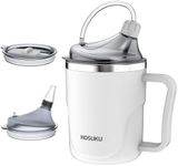 HOSUKU Spill-Proof Cup for Elderly, 13.5oz Stainless Steel Sippy Cup with Straw, Ideal for Seniors, Adults, and Maternity Use, Great for Water, Milk, and Soup (White)