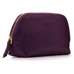 LONDO Genuine Leather Makeup Bag Cosmetic Pouch Travel Organizer Toiletry Clutch (Purple)