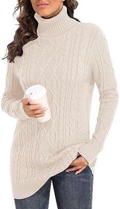 PrettyGuide Women's Long Sweater Turtleneck Pullover Tunic Sweater Tops XL Beige