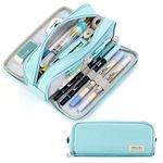 CICIMELON Metal Pencil Case Large Capacity Pencil Pouch 3 Compartments Pencil Bag Gift For Students Girls Adults Women(Light Blue)