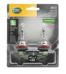 HELLA H11 +50 Performance Halogen Headlight Bulbs, 12V, 55W, PGJ19-2, H11P50, 2 Pack