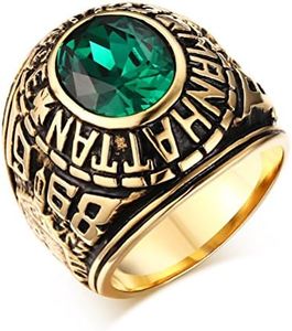 Stainless Steel Manhattan College Ring with Green CZ Crystal for Mens Womens Graduation Gift,Size 8