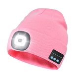 WEITOO Unisex Bluetooth Beanie Hat Light, Upgraded Musical Knitted Cap with Headphone and Built-in Stereo Speakers & Mic, Gifts for Men Women Dad Pink