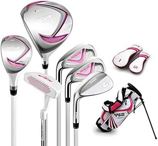 PGM Junior Golf Club, NSR Golf Clubs Complete Set Left Handed for Children Kids 6-8, 6 Pieces Youth Golf Clubs with Stand Bag and 2 Headcovers for Boys & Girls Pink