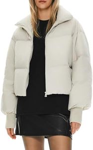 Orolay Women's Winter Oversized Cropped Puffer Jacket Zip Up Short Down Coat Stand Collar Baggy Overcoat Off-white Medium