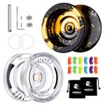 MAGICYOYO Professional 2 Pack of Dual Purpose Yoyos -Metal Yoyo N11+Plastic Yoyo K2 Crystal White Responsive Yoyos for Kids/Advanced Player+12 Yoyo Strings+2 Bags+Unresponsive Yoyo Bearings Kit