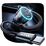 LISEN 4 in 1 Cigarette Lighter USB Charger Car Charger Fast Charge [2*USB C 45W+USB-A 30W+45W C-C Cable] 12v Car Phone Adapter Socket Accessories Gadgets for iPhone 17 15 Pro Max Samsung S26 BMW Van
