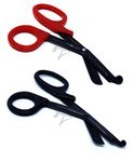 Set of 2 (BLACK RED ) Fluoride Black Coated Trauma Paramedic EMT Shears Scissors 7.5" (A2Z BRAND)