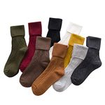 DZALS 9 Pairs Women's Crew Socks Long Knit Turn Cuff Cotton Slouchy Calf socks for Women Girls Ladies, Multicolor, 5-9