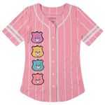 Care Bears Ladies Baseball Jersey - Ladies Classic Mesh Button Down Baseball Jersey - Cheer Friend Funshine Good Luck Jersey, Pink, XL