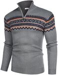 COOFANDY 1/4 Zip Pullover Mens Sweater Half Zip Pullover Sweater Ribbed (Grey Medium)