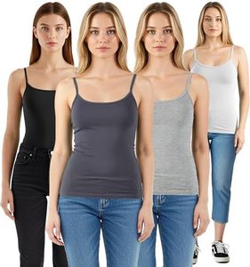 Emmalise Women's Basic Short Camisole Adjustable Strap Layering Cami Tank Top (4Pk White, Hgry, Charcoal, Black, L)
