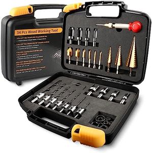 ZORUNNA 34 Pcs Woodworking Chamfer Drilling Tools Including 6 Countersink Drill Bit Set, 7 Countersink Drill Bit, 8 Plug Cutters for Woodworking, 3 Step Drill Bit and 8 Drill Stop Bit Collar Set.