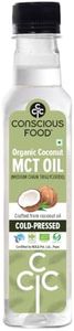 Conscious Food Organic MCT Oil | 250 ml | Extracted From Cold Pressed Coconut Oil | C8 & C10 Medium Chain Triglyceride | Keto, Paleo, Vegan