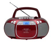 Sharp QT-CD290(RD) Portable CD MP3 Cassette Boombox with AM/FM Stereo and Aux Input, Red