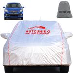 AUTOUNIKO Waterproof Car Body Cover Compatible with Maruti Celerio with Mirror and Antena Pocket and Soft Cotton Lining (Fully Bottom Elastic Triple Stitched) (Metallic Silver with Red Piping)