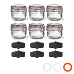 Argon Tableware Glass Spice Jars with Airtight Metal Clip Lid & Chalkboard Stickers - 125ml/4.2oz - 6 Pack - 4 Colour Seals - Kitchen Storage Container Round Preserving Jar for Spice, Seasoning