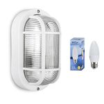 MiniSun Modern White Outdoor Garden Security Bulkhead Wall Light - IP44 Rated - Complete with 1 x 4w LED Bulb