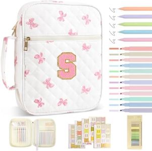 Personalized Initial Bible Cover Case for Women Girls Kid - Large Quilted Bible Case with Handle,Chenille Letter Bag Study Supplies,Christmas Gifts for Christians Birthday Graduation(Pink Bow-S)
