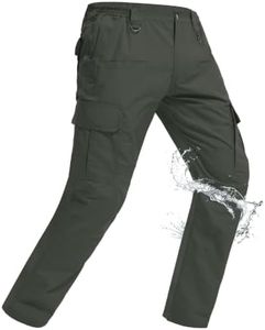 Qynthz Men's Tactical Pants Water Resistant Ripstop Cargo Pants Lightweight EDC Outdoor Hiking Pants 10 Pockets Work Pants Army Green 42W x 32L