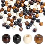 400Pcs Large Hole Barrel Wood Beads, BetterJonny 12x11mm 4 Colors Natural Wooden Spacer Beads Hair Braid Beads for Macrame Rosary Bracelet Jewelry Craft Making