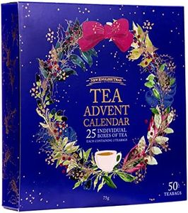 New English Teas Christmas Tea Advent Calendar, 50 Pyramid Teabags, 5 Festive Black Tea, Fruit & Herbal Blends