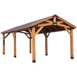 Backyard Discovery Norwood 24ft x 12ft Cedar Wood Outdoor Gazebo Pavilion with Hardtop Galvanized Steel Peak Roof, Snow Support, Wind Resistance, PowerPort, Shade for Garden, Patio, Deck