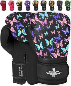 Exxact Sports Knockout Printed Youth Boxing Gloves for Kids (3-10 Years) with Padded Protection and Wrist Support, Durable Engineered Leather Kids Boxing Gloves for Boys and Girls (Butterfly, 6OZ)