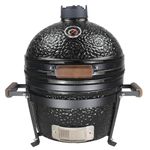 Sac Kamado 16" Ceramic BBQ Grill Oven, Charcoal Smoker, Black, Outdoor Cooker with Temperature Control, Large 250 sq inch Cooking Area, Heat Deflector, Stainless Steel Ash Tool