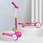 Kidsmate Leo Kick Scooter for Kids, 4 Adjustable Height Scooter, Foldable & Attractive PVC Wheels with Rare Brakes for Kids Age Upto 3+ Years (Pink)